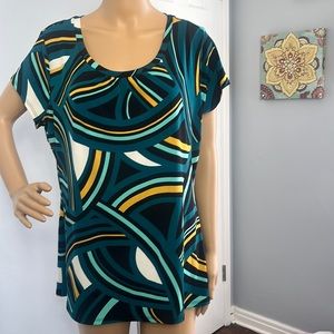 Worthington 70’s Inspired Geo Print Cap Sleeve Blouse